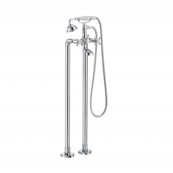 Roca Carmen Floorstanding bath-shower mixer with manual diverter, handshower, 1.50 m flexible shower hose and floor pillar leg