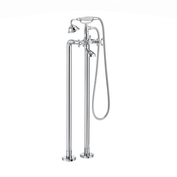 Roca Carmen Floorstanding bath-shower mixer with manual diverter, handshower, 1.50 m flexible shower hose and floor pillar leg